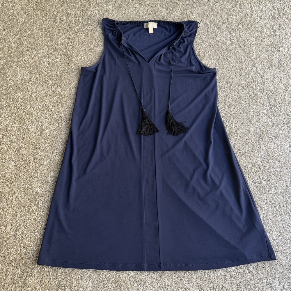 MICHAEL Michael Kors Dress Womens L Blue Sleeveless V-Neck Tassel Shift Casual